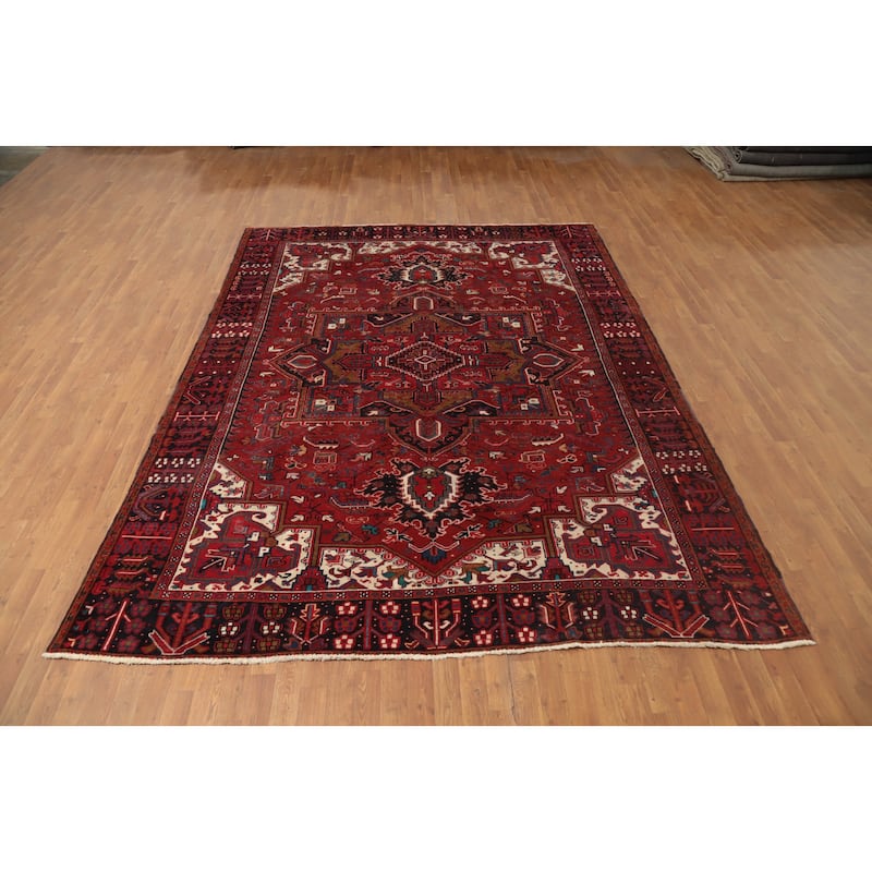 Hand Knotted Oriental 100% Wool Carpet Traditional Medallion Red Heriz Area Rug - 11' 0'' X 8' 2''