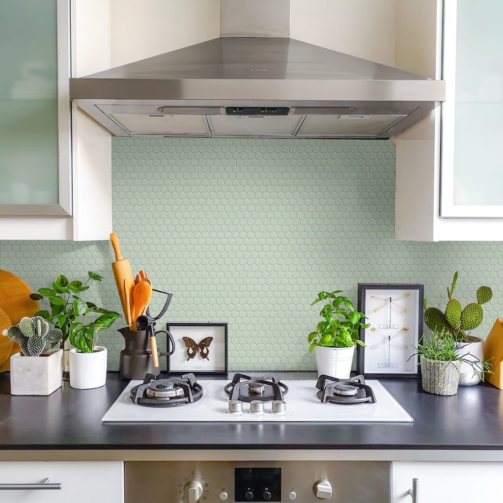 Merola Tile Metro 1" Hex Glossy Mint 10-1/4" x 11-7/8" Porcelain Mosaic Floor and Wall Tile