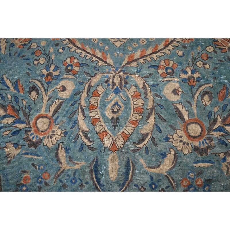Blue Tabriz Vintage Persian Area Rug Handmade Living Room Wool Carpet - 9'8" x 12'7"