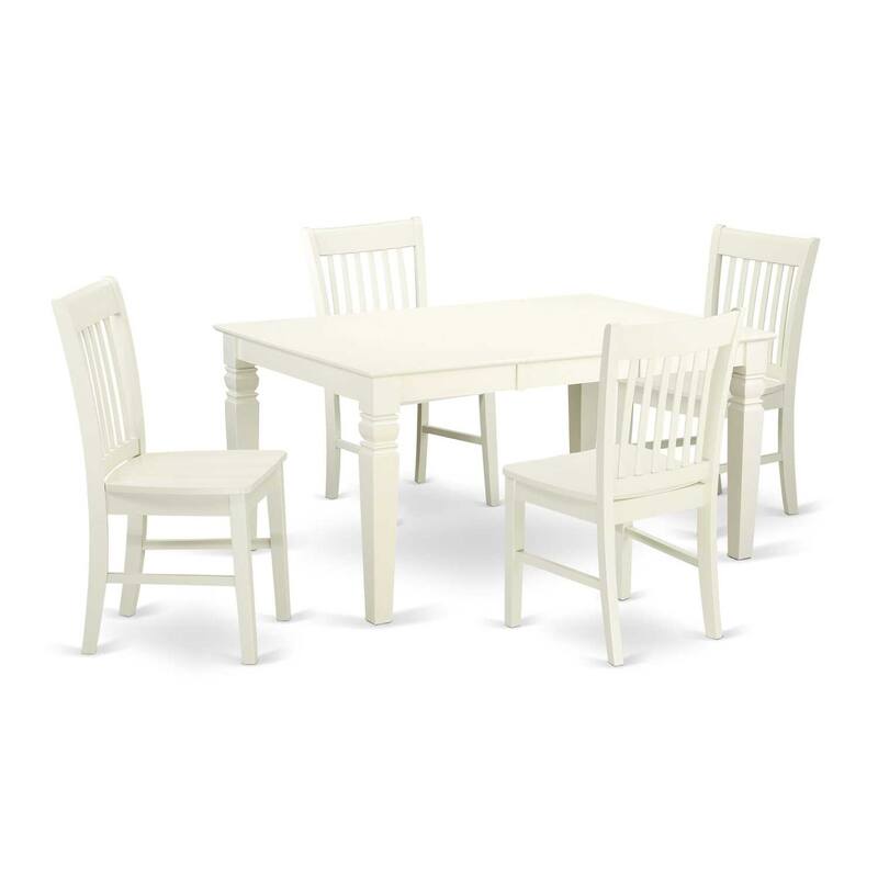 HomeStock 5-Piece Linen White Finish Solid Wood Top Dining table with 4 Chairs with Lattice Back