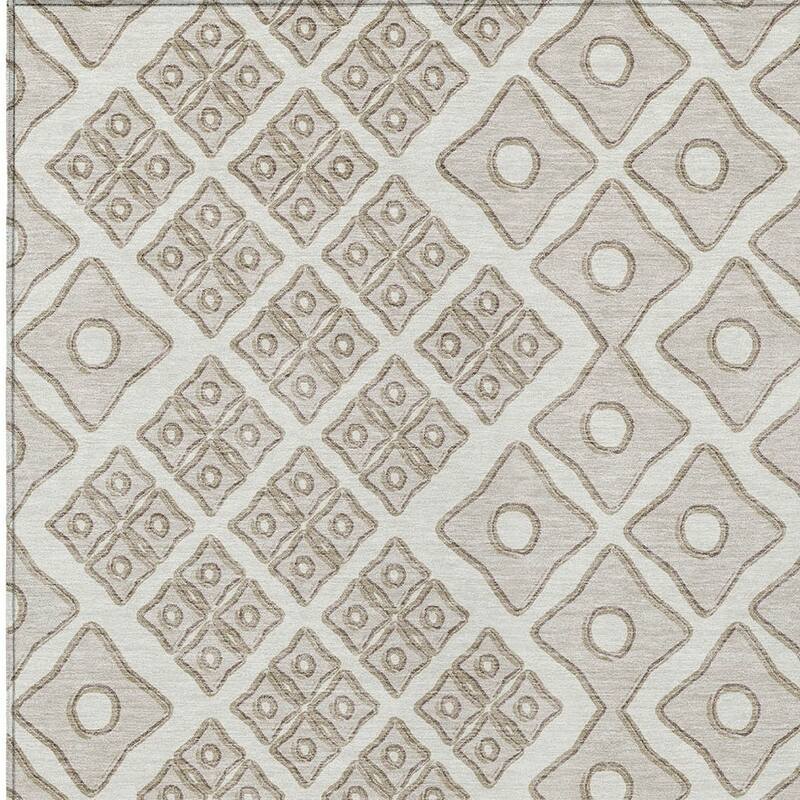 Ivory And Beige Geometric Washable Indoor Outdoor Area Rug - 5' X 8'