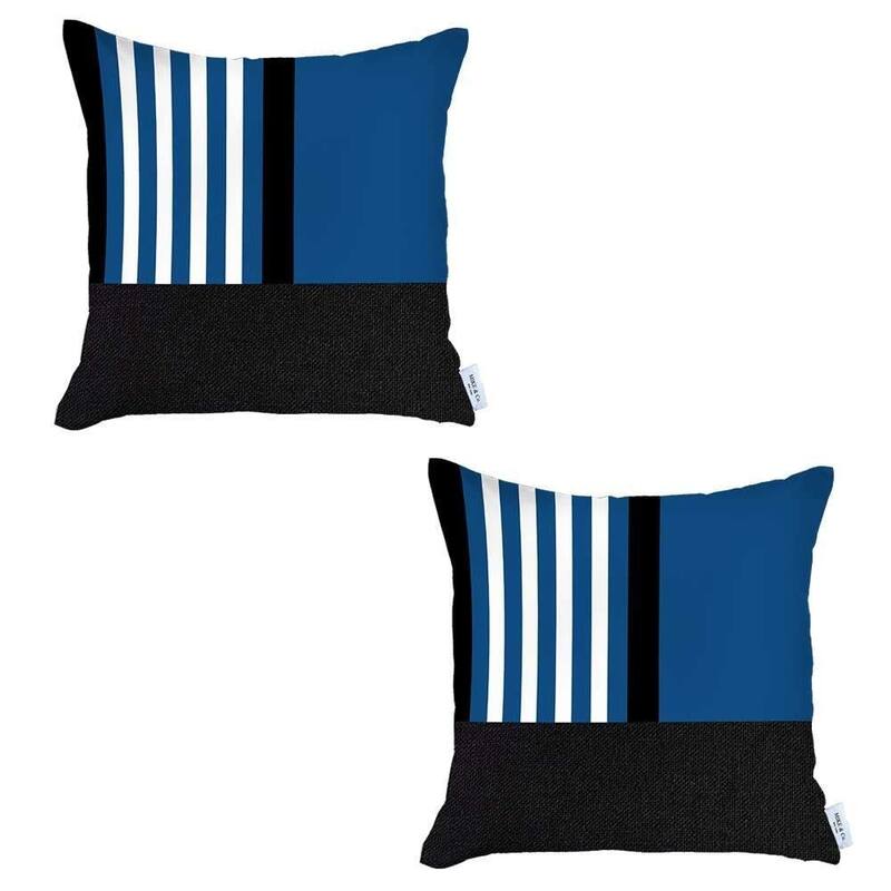 HomeRoots Set Of Two 18" X 18" Blue Striped Zippered Handmade Polyester Throw Pillow