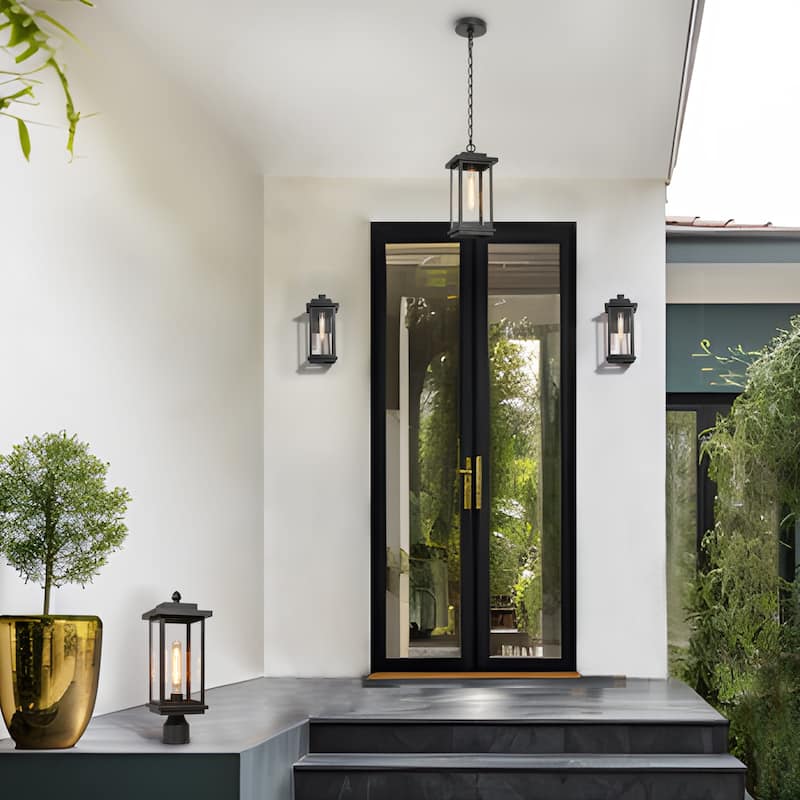 Modern Farmhouse Black 1-Light Outdoor Wall Sconces Glass Patio Lantern