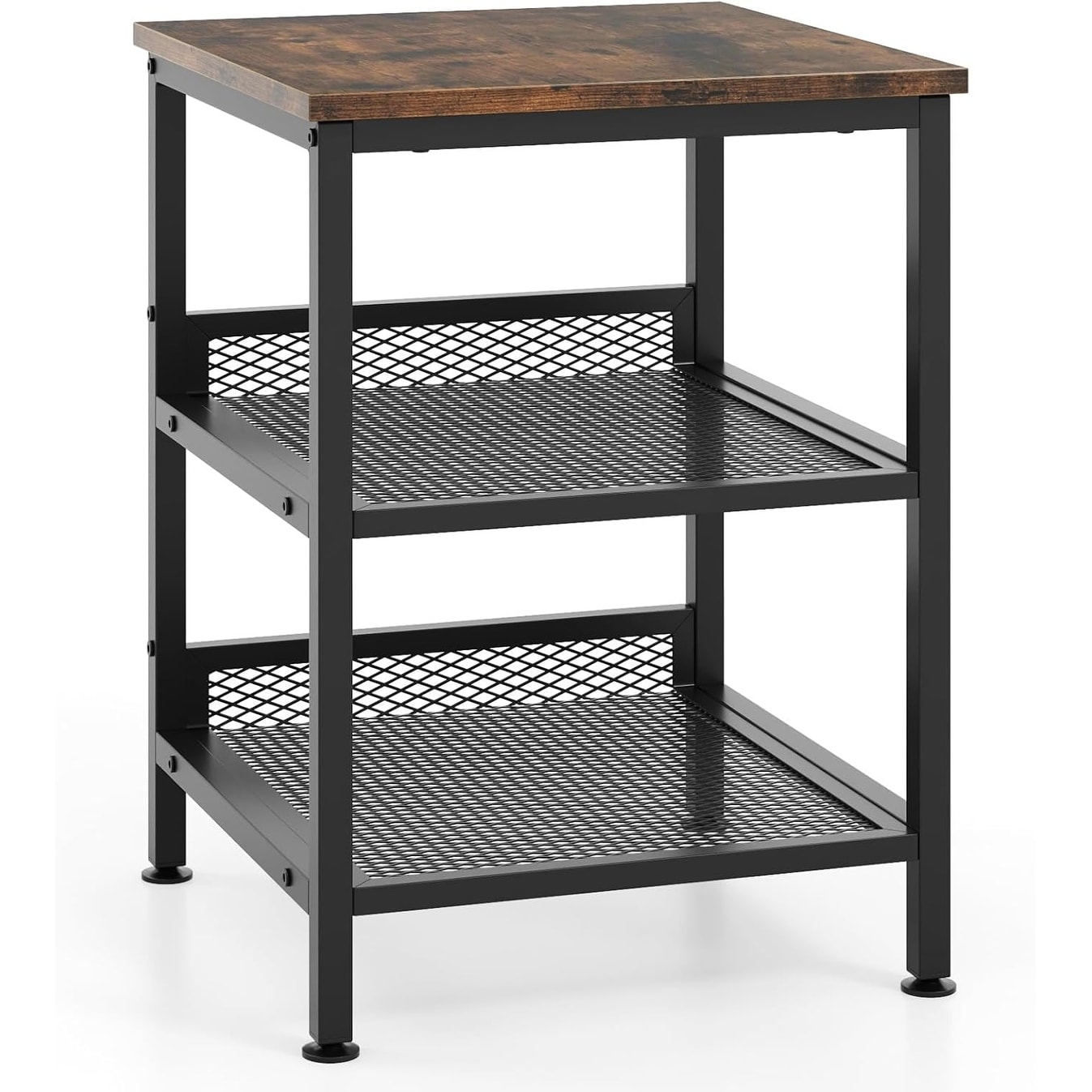 3-Tier End Table with 2 Mesh Shelves, 16" Square Metal Frame Sofa Side Table for Living Room, Bedroom, Small Spaces