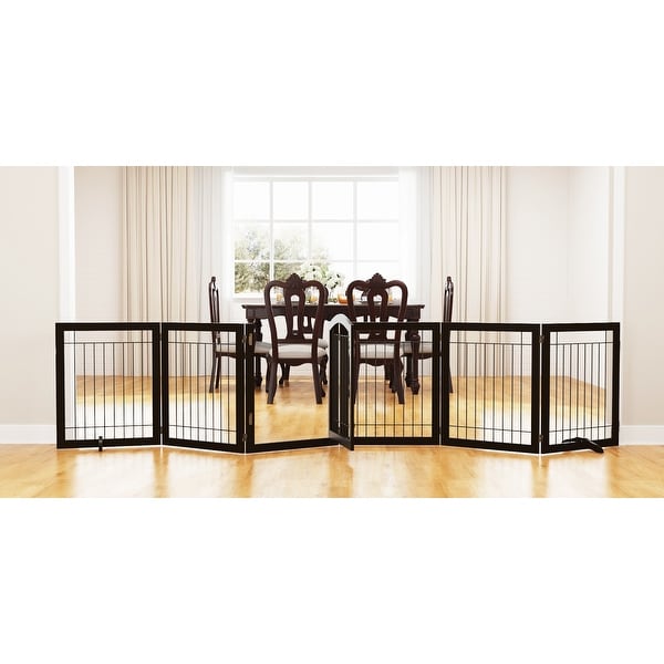 153cm Extra Wide 90cm Height PUAO Dog Gate Wooden Safety Pet Gate Folding 4 Panels 360 Degree Rotation Fix Opening 20cm