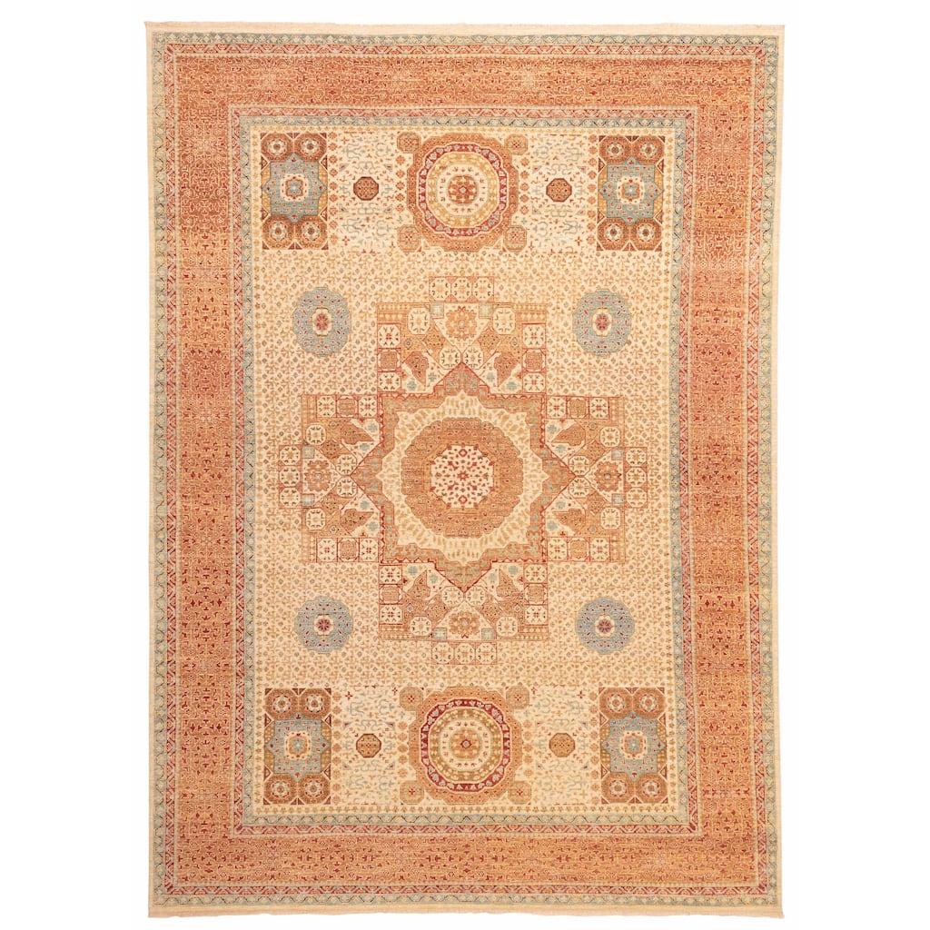 ECARPETGALLERY Hand-knotted Mamluk Cream Wool Rug - 9'8 x 13'6