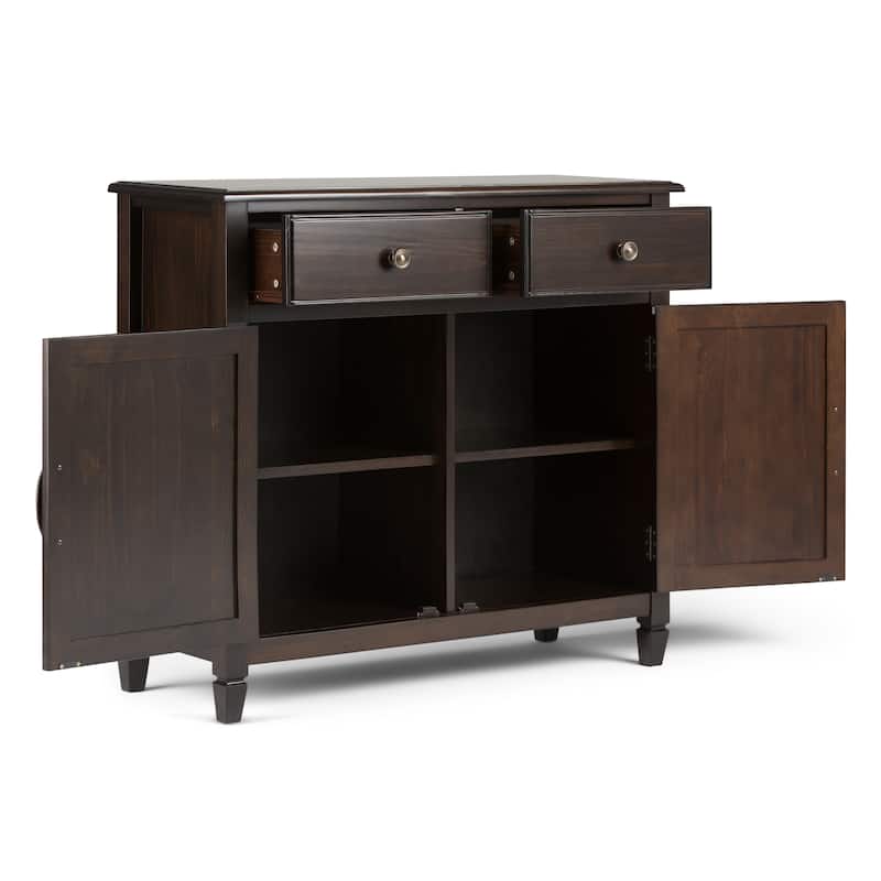 WYNDENHALL Hampshire Solid Wood 42 inch Wide Storage Bench with Shelf and 40 inch Wide Storage Cabinet in Dark Chestnut Brown
