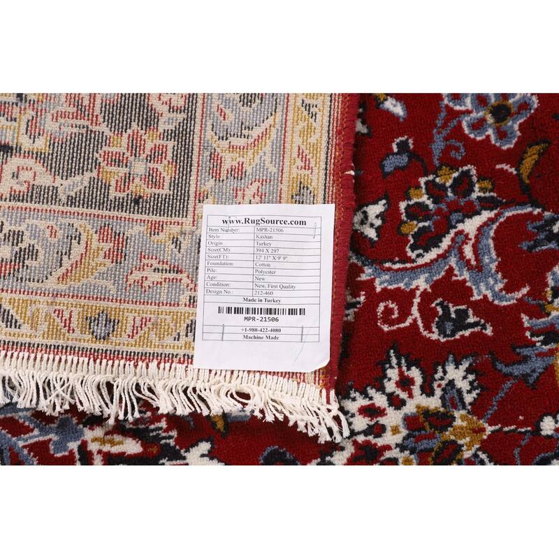 Medallion Kashan Turkish Area Rug Red Machine Made Floral Carpet - 9'9" x 12'11"