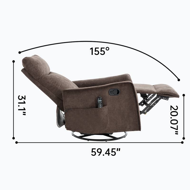 Manual Recliner Chair with Heat & Massage, Fabric Upholstered Glider Recliner, Swivel Recliner Chair with Side Pockets