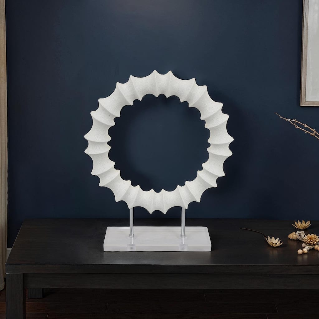 Saina Tabletop Decor, White Acrylic Base, 18 Inch Round Circle Pattern