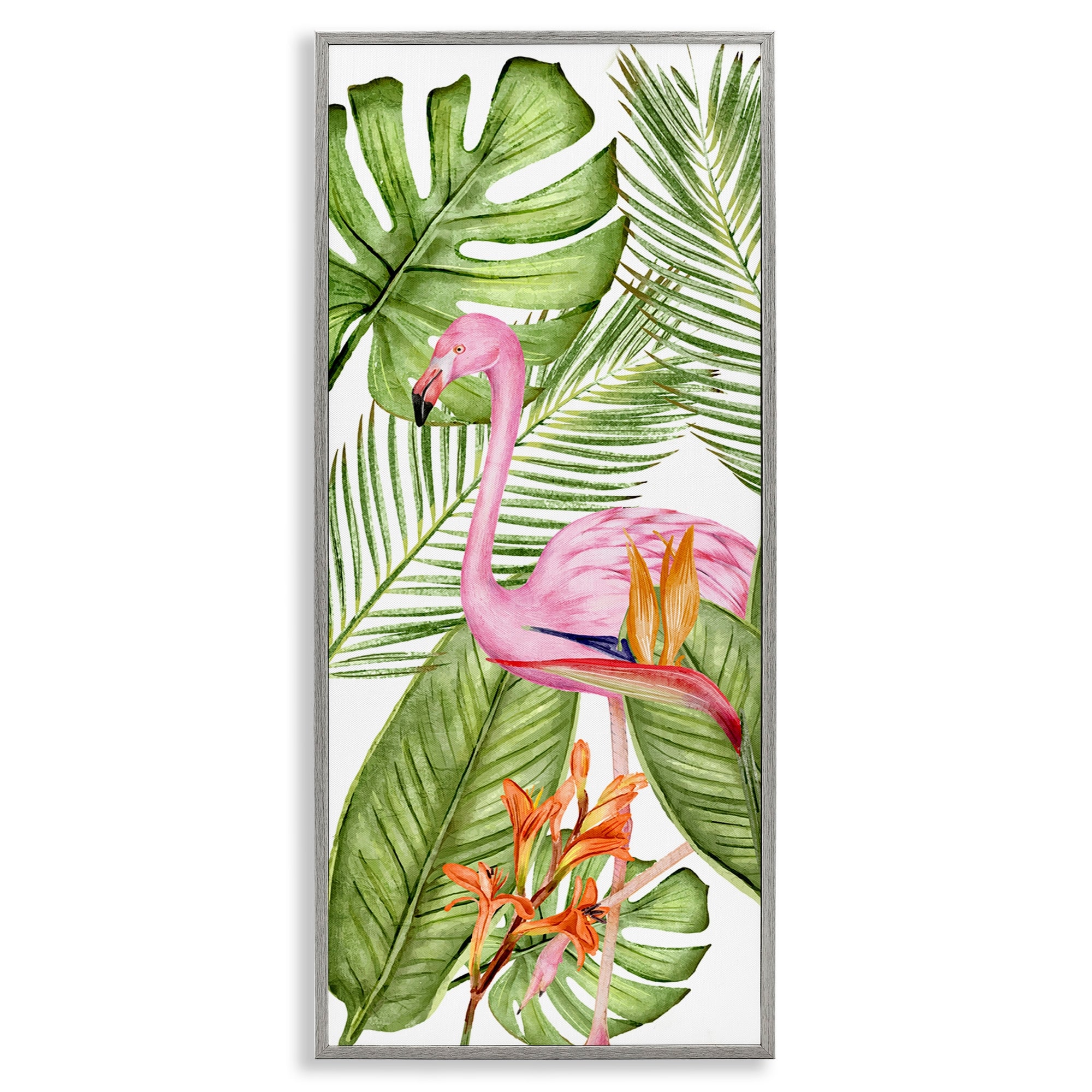 Stupell Tropical Plants & Flamingo Framed Giclee Art Design by Kim Allen