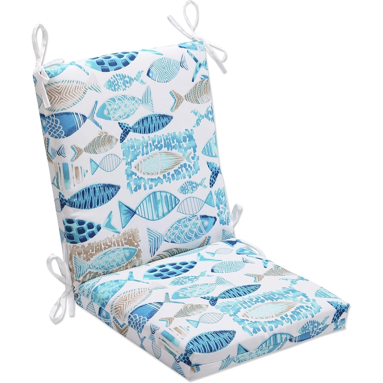 Reversible Outdoor/Indoor Square Corner Chair Cushion, 36.5 x 18 Inch, Blue