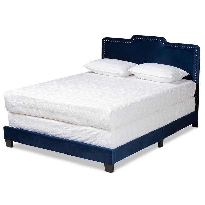 Benjen Modern Glam Velvet Fabric Upholstered Panel Bed - Blue - Full
