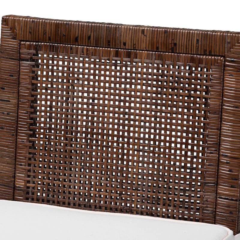 Sofia Rattan Counter Stool with Mahogany Wood Frame - Handwoven Wicker Counter Height Chair with Cushion, Coastal Boho Seating