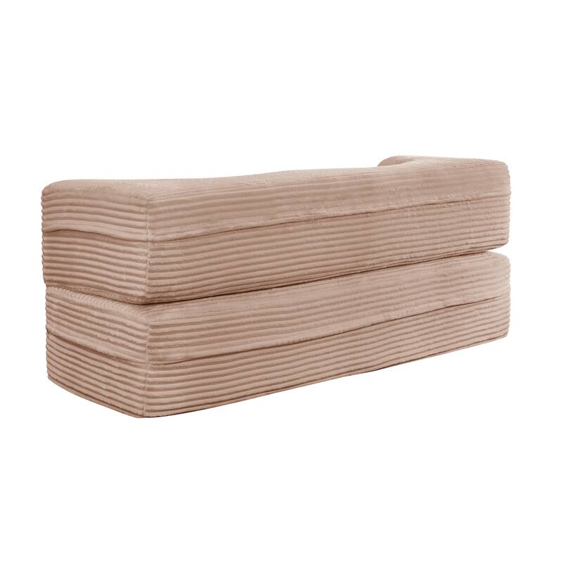 Floor Sofa With 2 Pillows,Convertible Plush Corduroy Foam-Filled Sleeper Sofa Bed,15" Full Size Folding Mattress,Guest Bed