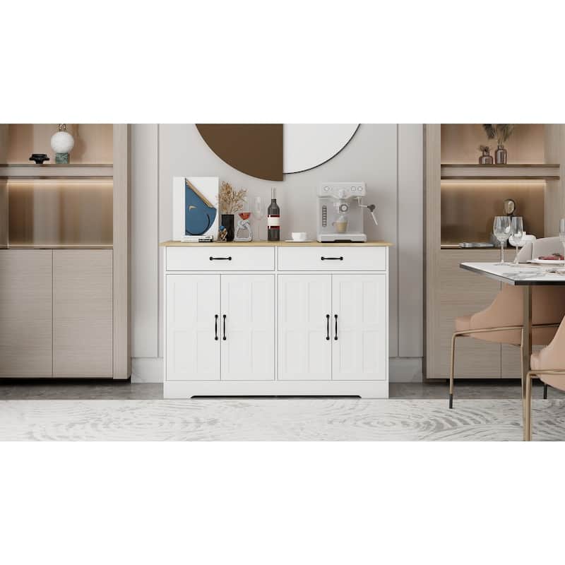 47.95" Farmhouse 4 Doors Storage Sideboard Buffet with 2 Drawers - White