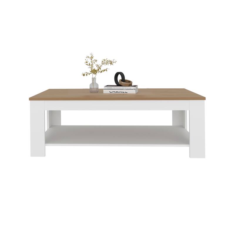 Modern Coffee Table with Shelf Two Tone Finish Compact Living Room Design