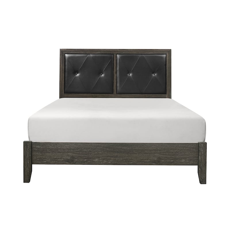 Contemporary Dark Gray Full Bed with Button-Tufted Faux Leather Headboard
