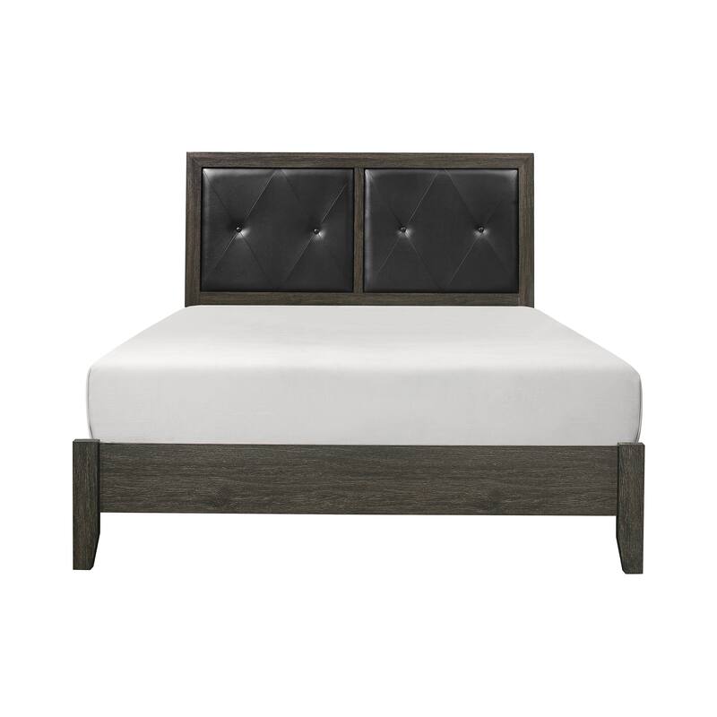 Contemporary Dark Gray Queen Bed with Button-Tufted Faux Leather Upholstered Headboard