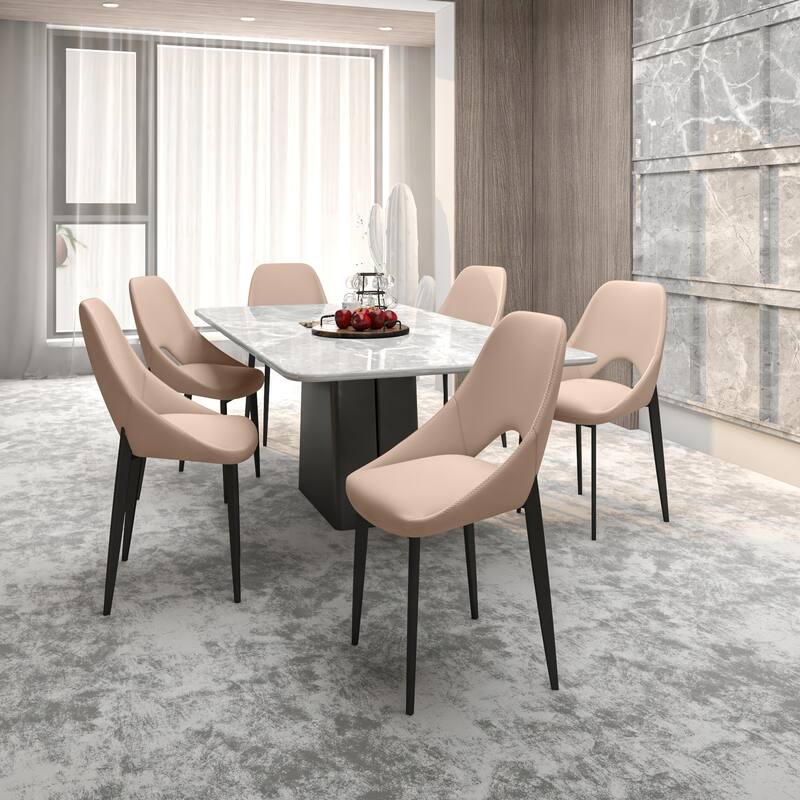 Amalfi Set of 2 Dining Chairs- Elegant Mid-Century Modern Chair w Open Back & Metal Legs for Kitchen, Dining Room & Small Spaces
