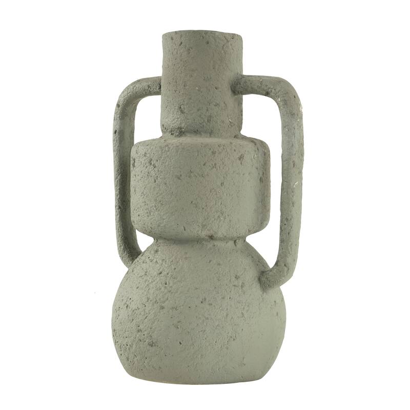 Light Gray Paper Mache Abstract Textured Vase with Squared Handles