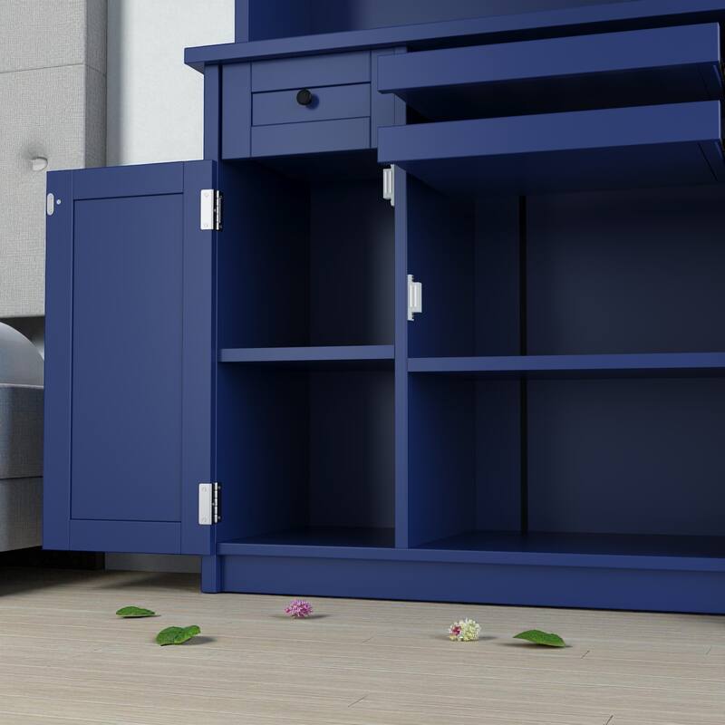 Farmhouse 35" Freestanding Buffet with Hutch, Tall Kitchen Pantry Cabinet with Wine Rack, Drawer, and Adjustable Shelves