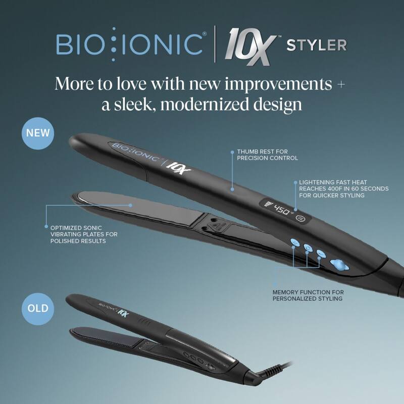 BIO IONIC NEW and Imporoved 10x Ultralight Speed Dryer and 10x Pro Vibrating Plate Styling Iron 1 Inch