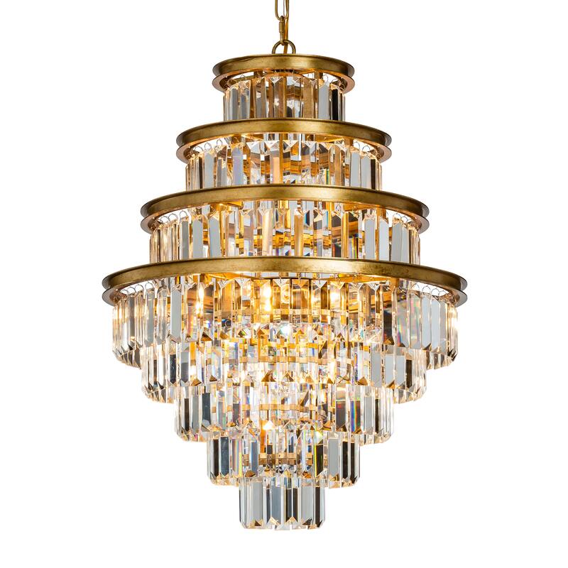 Elegant Matte Gold Tiered Crystal Chandelier 4/8 -Light Luxury Hanging Light For Living Room And Dining Room - W20"