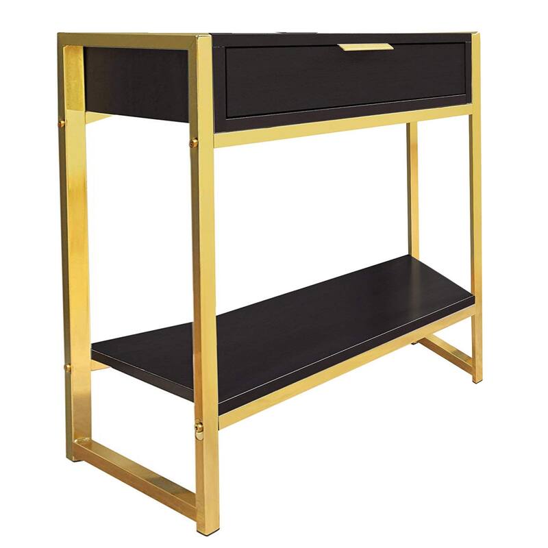 Modern 24" Bedside Table with Drawer and Shelf Rectangular Wood Top and Metal Frame Accent Table - 19.5”L x 12.75”W x 23.75”H