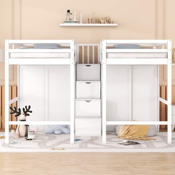 slide 2 of 11, Double Loft Beds with Maximized Storage, Twin Size, White White