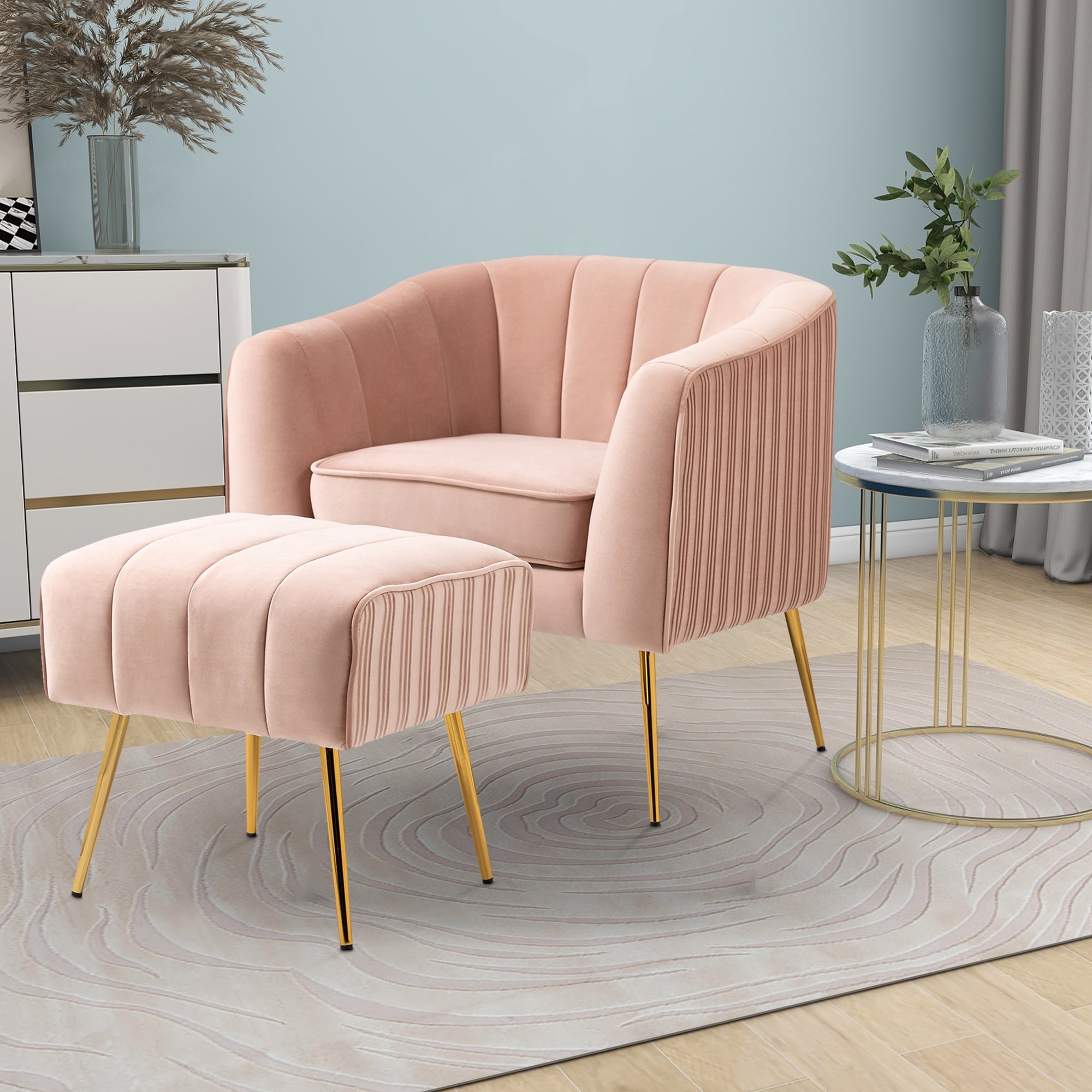 Pink chair outlet and ottoman