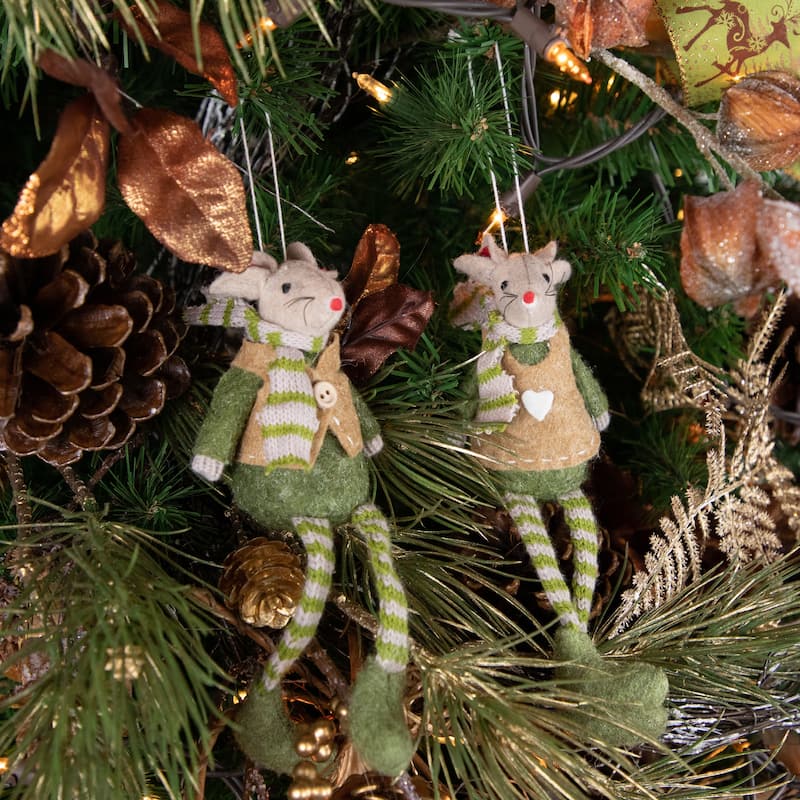 Set of 2 Boy and Girl Mice Christmas Ornaments 7.5"