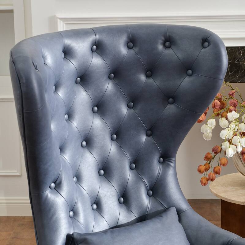 KINWELL Upholstered Tufted Faux Leather Wingback Chair PU Accent Chair
