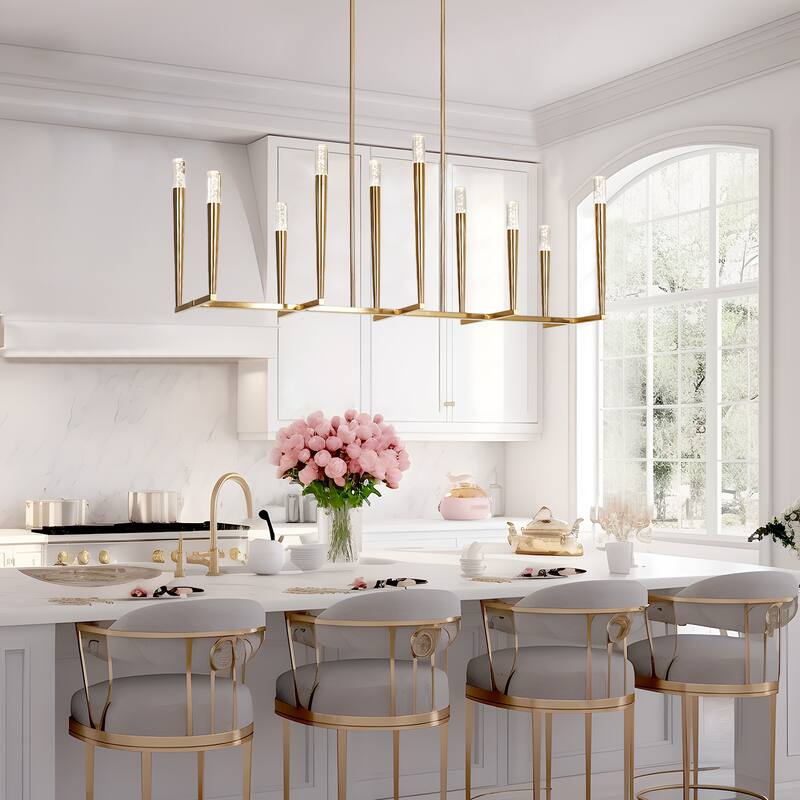 Modern Gold LED 10-Light Chandeliers 43.3 in. Large Island Lights for Kitchen Island