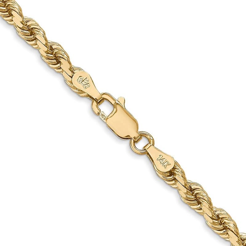 Curata 14k Yellow Gold 4mm Diamond-Cut Rope Chain Anklet Bracelet - 9 Inch - Lobster Claw