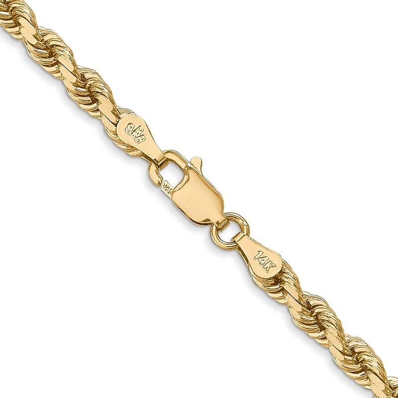 Curata 14k Yellow Gold Solid 4mm D Cut Rope Lobster Clasp Chain Bracelet Lobster Claw