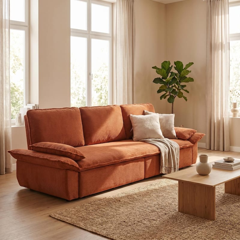 Homy Casa 73.2''/94.5" Queen/King Pull Out Sofa Bed, 3-in-1 Corduroy/Velvet Sleeper Couch - King Corduroy Orange