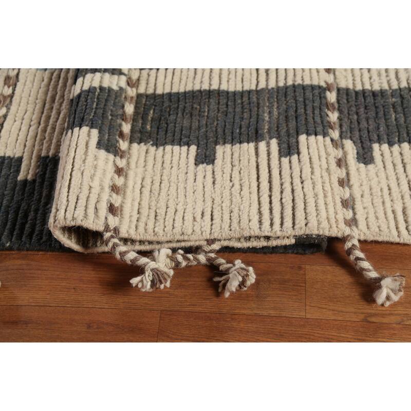 Moroccan Large Abstract Area Rug Handmade Beige Wool Carpet - 11'7"x 18'5"