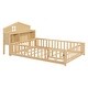 preview thumbnail 10 of 39, Full Size Plywood Montessori Floor Bed with Bookcases, Blackboards, Guard rails, Solid Wood Floor Beds and Storage Headboards
