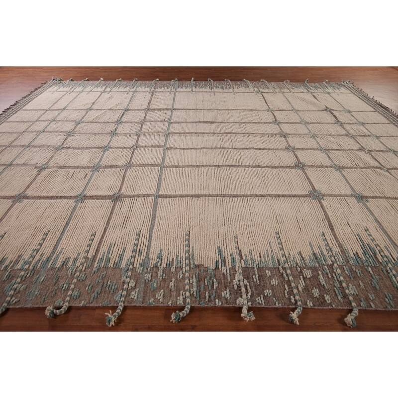 Ivory Moroccan Oriental Large Area Rug Handmade Bedroom Wool Carpet - 12'1"x 15'5"