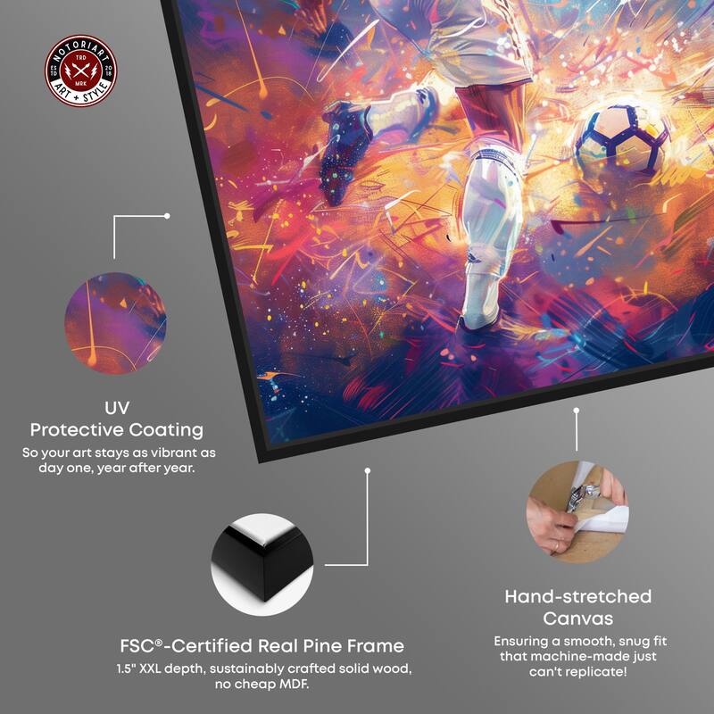 Notoriart Bold And Colorful Soccer Player Ii Framed Soccer 1 Piece Canvas Wall Art