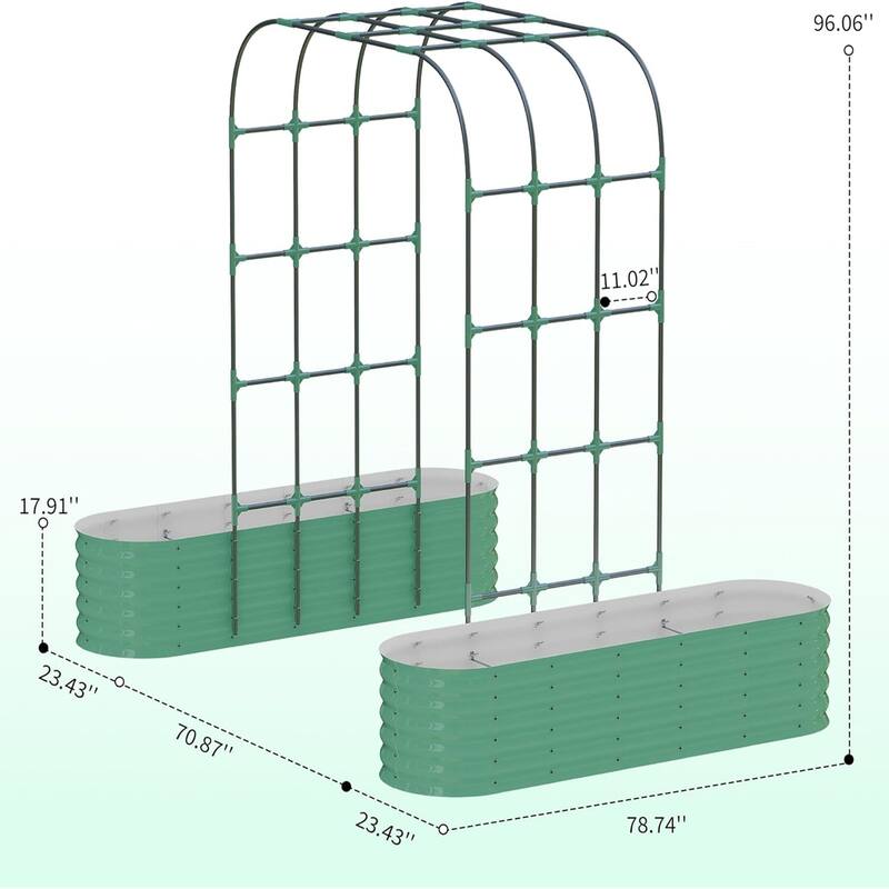 96-Inch Arched Grid Galvanized Raised Garden Bed With Plant Clips And Drainage Net