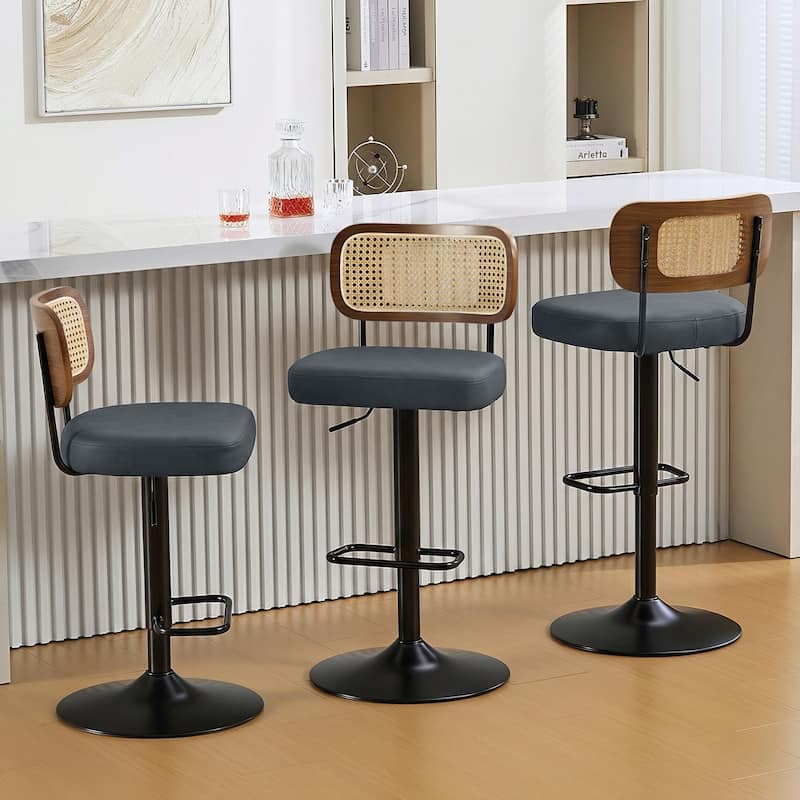 Adjustable Height Swivel Bar Stools with Back and Footrest - 17.7"W x 15.75"D x 35"-42.9"H - Set of 3 - Grey