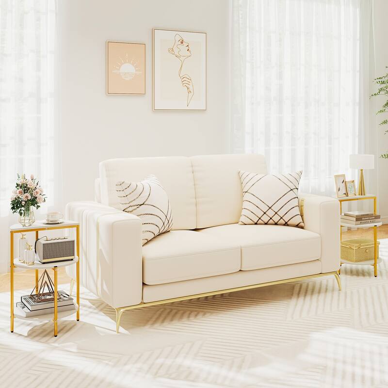 Gymax 2PCS 3-Tier Side Table Round End Table w/Storage Shelves Metal