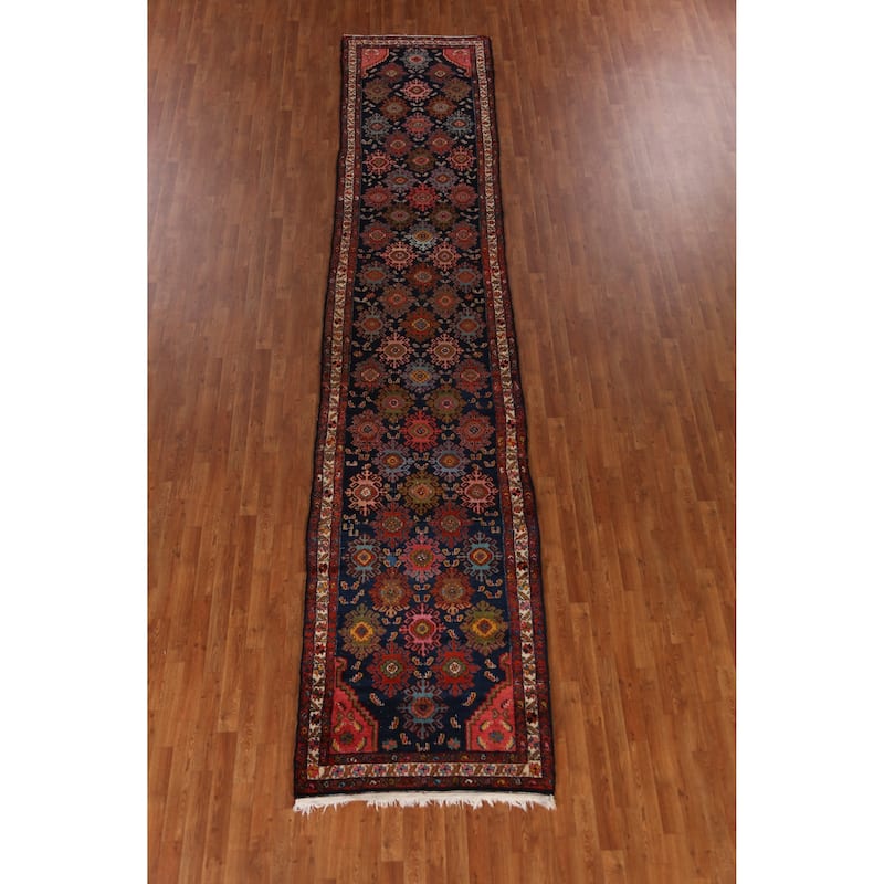 Malayer Minakhani Persian Vintage Runner Rug Handmade Wool Carpet - 3'4" x 16'7"
