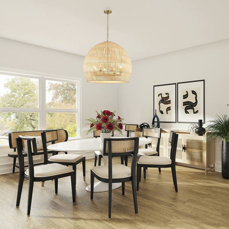 8-Light Natural Vine Weaved Basket Chandelier