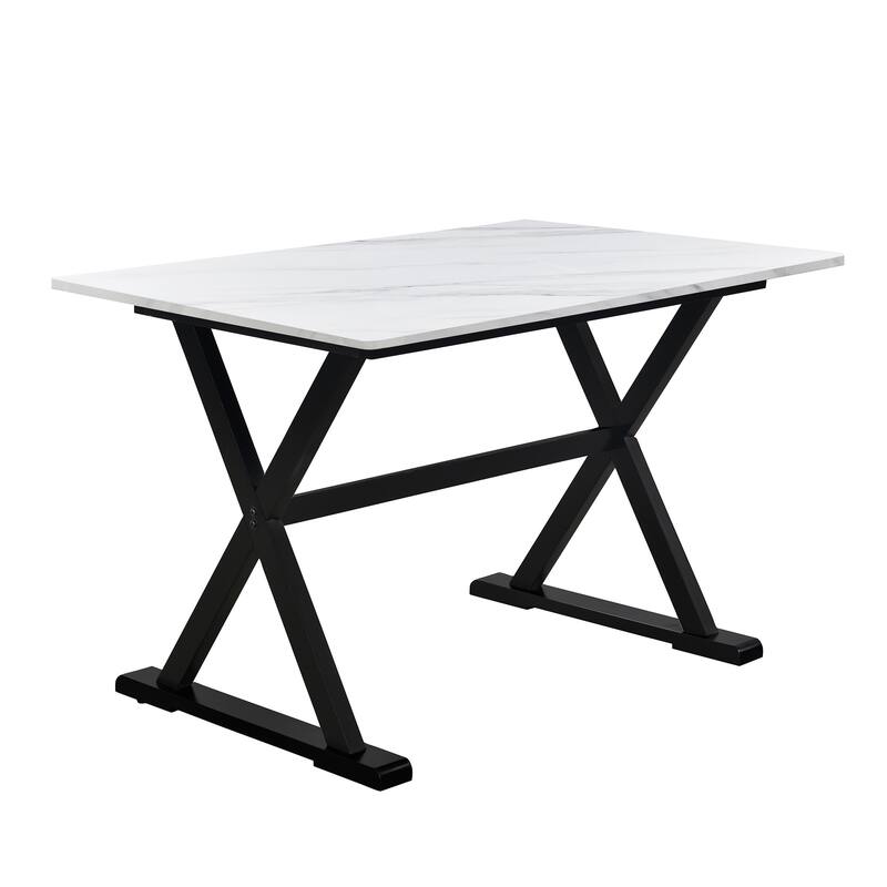 5Piece Solid Wood Dining Table Set with Faux Marble Tabletop & 4