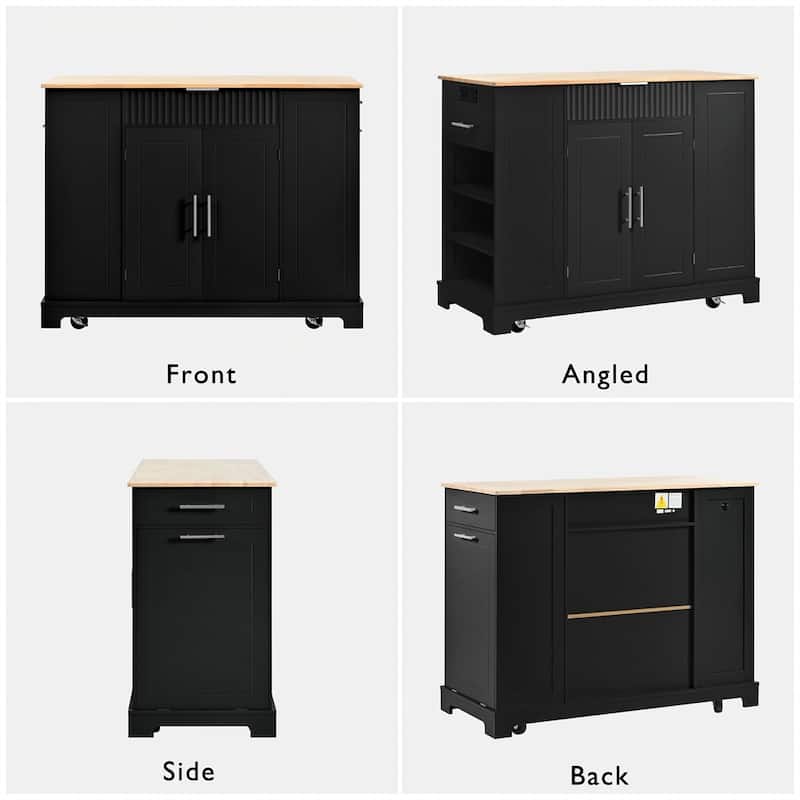 Fluted Kitchen Island with Storage Cabinet,Rolling Kitchen Islands