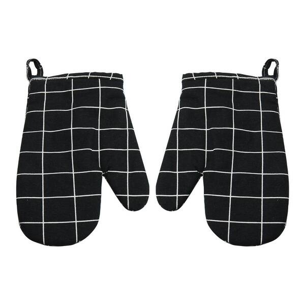 Cotton Oven Mitts Heat Resistant Plaid Pattern Cooking Gloves ...