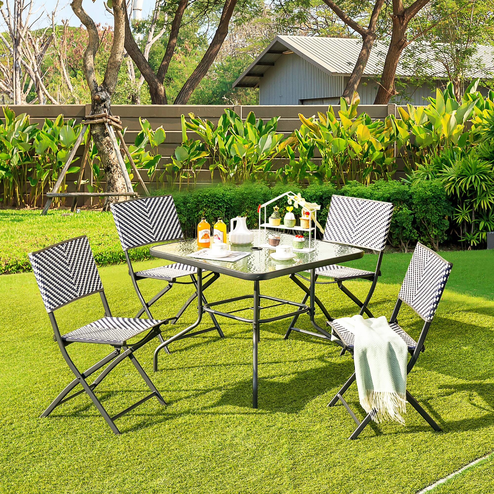 4PCS Patio Dining Chairs Outdoor Wicker Folding Chair Set Bed Bath